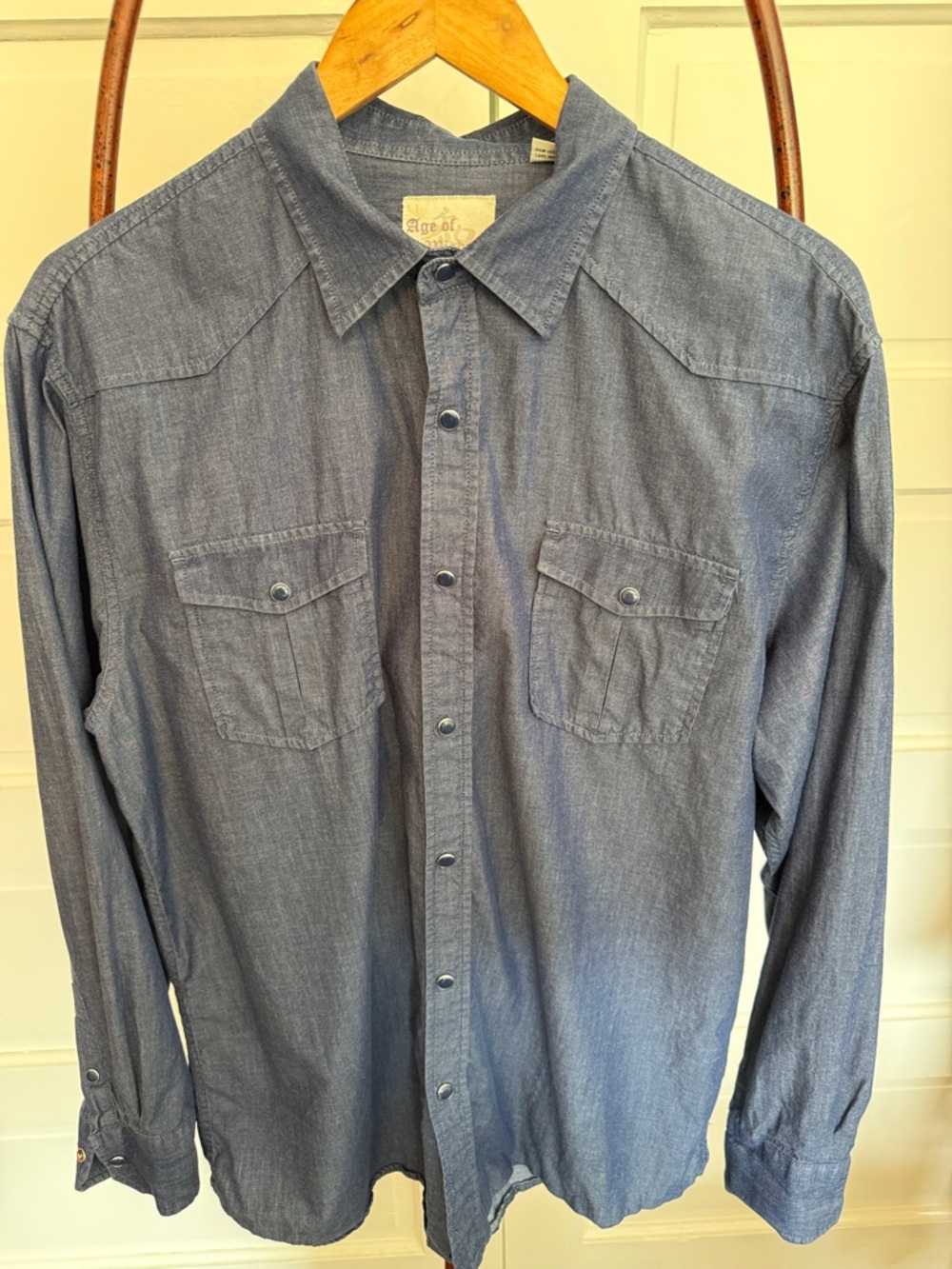 Western Pearl Snap Shirt Faded Denim age of wisdom Cowboy Workwear XL